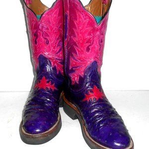 7B Lucchese 2000 Wild Ombre Full Quill Ostrich Round Toe Crepe Sole Barn Boots